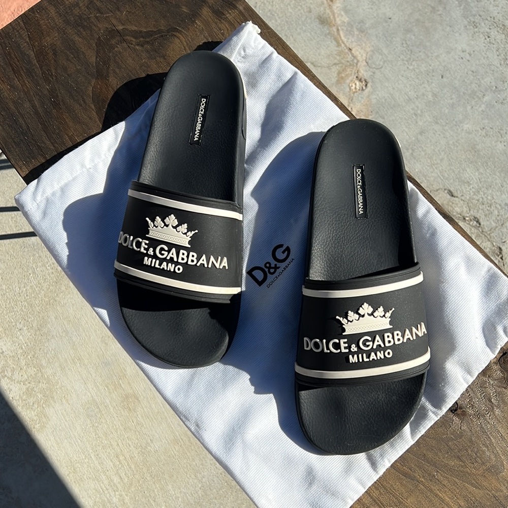 Dolce & Gabbana Crown Logo Embossed Slides Sz43